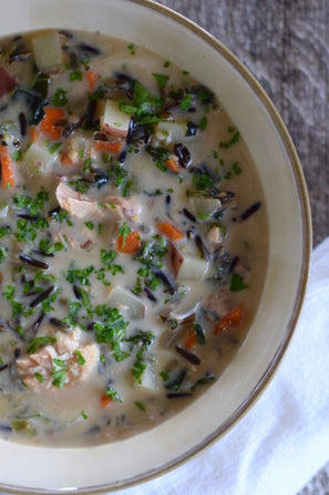 30-minute easy salmon, wild rice & kale soup | Alaska Gold Seafood