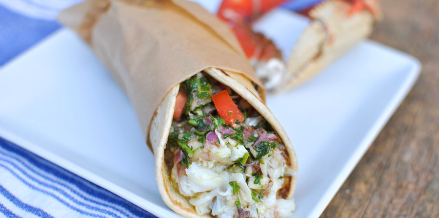 Dungeness Crab Gyro with a crab claw
