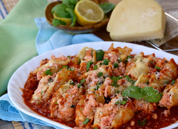 Lemon basil easy salmon stuffed pasta shells | Alaska Gold Seafood