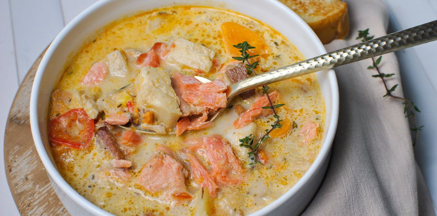 Seafood Feast of the Seven Fishes Chowder with Smoked Salmon