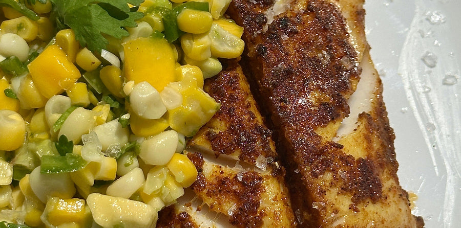 black cod with corn salad
