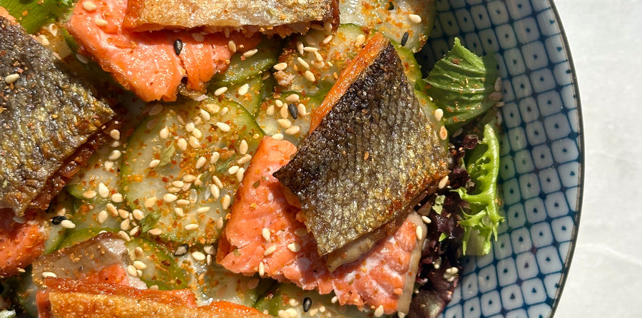 coho salmon on salad