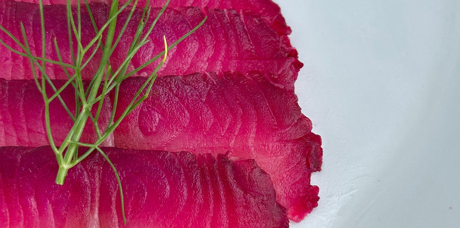 Nova lox with black cod with red beet color