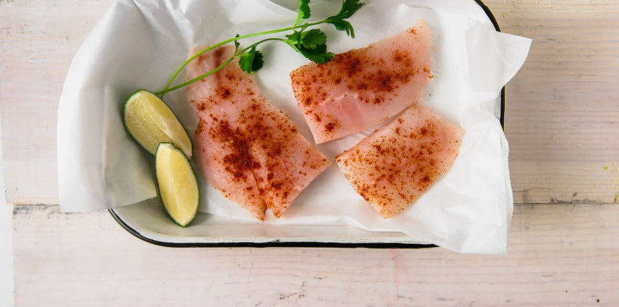 raw rockfish with limes and seasoning