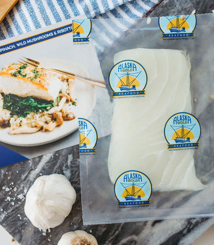 Frozen Halibut fillet with recipe card