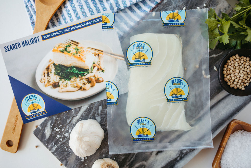 Frozen Halibut fillet with recipe card