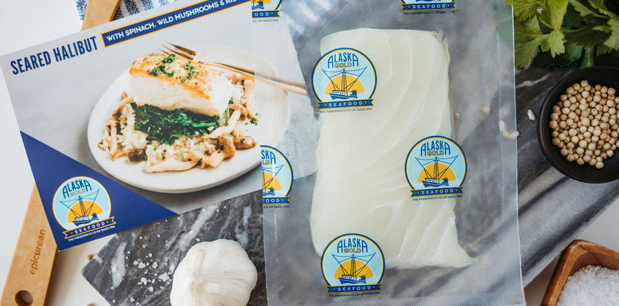 Frozen Halibut fillet with recipe card