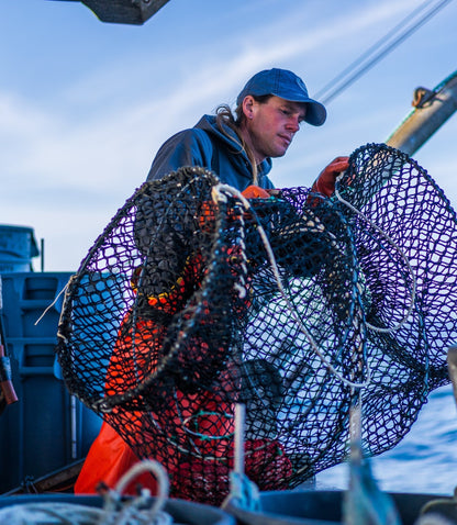 Small boat fisherman using a slinky pot