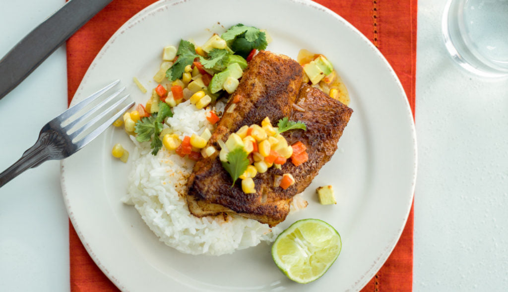 Blackened Alaska Rockfish with Avocado-Corn Salsa Recipe | Alaska Gold Seafood