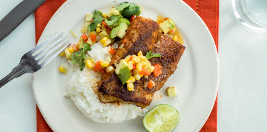 Blackened Alaska Rockfish with Avocado-Corn Salsa Recipe | Alaska Gold Seafood