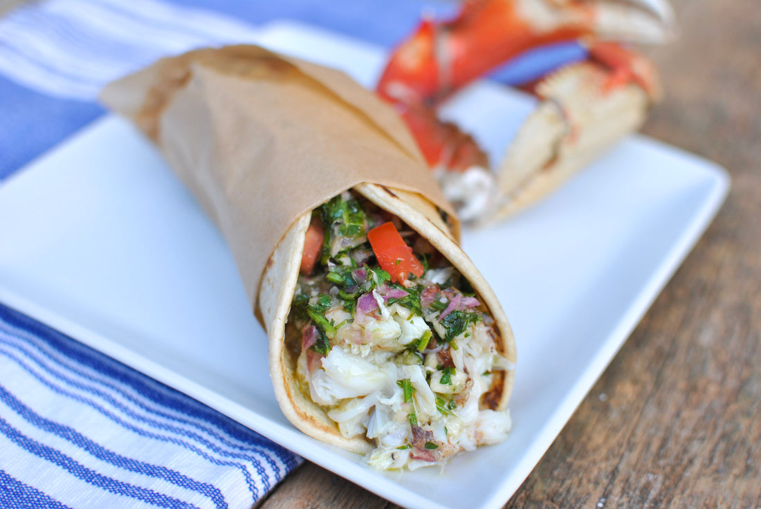 Dungeness Crab Gyro with a crab claw