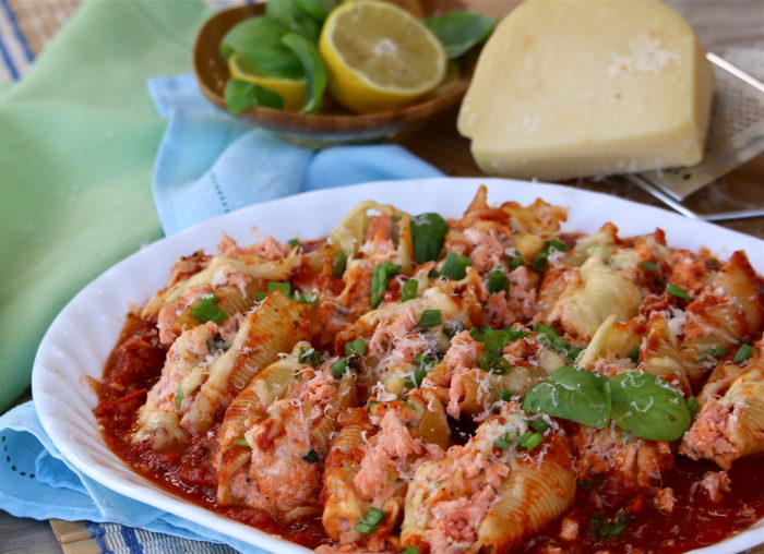 Lemon basil easy salmon stuffed pasta shells | Alaska Gold Seafood