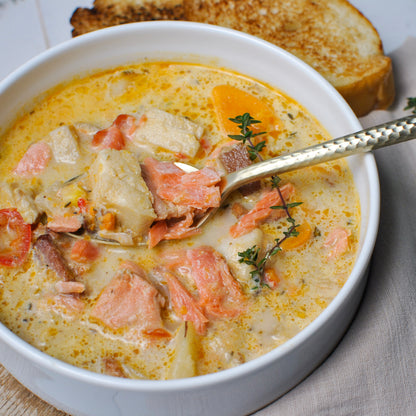 Seafood Feast of the Seven Fishes Chowder with Smoked Salmon