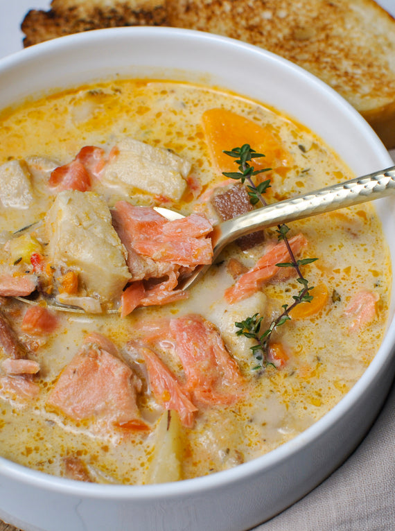 Seafood Feast of the Seven Fishes Chowder with Smoked Salmon