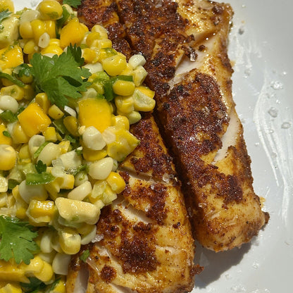 black cod with corn salad