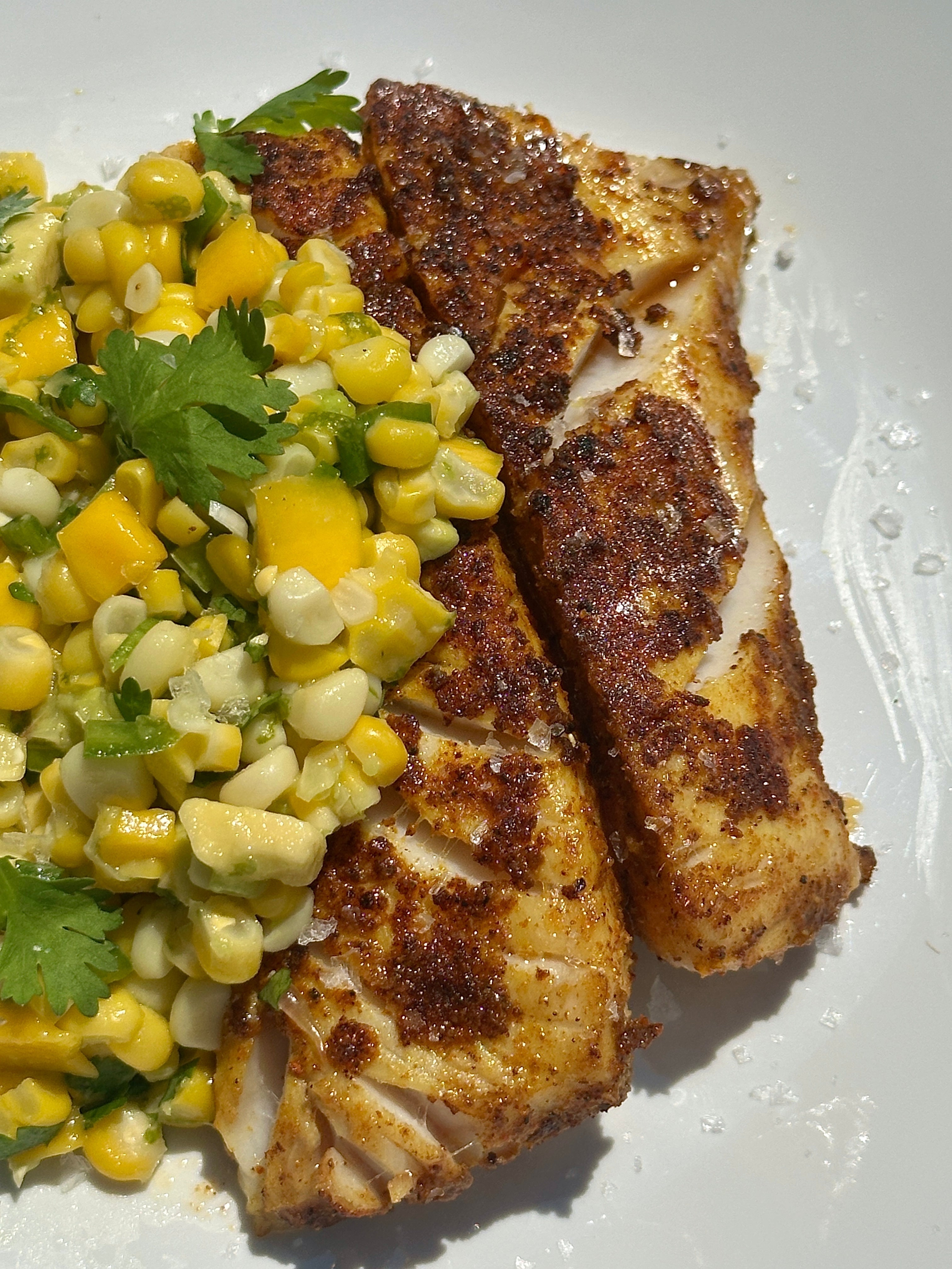 black cod with corn salad