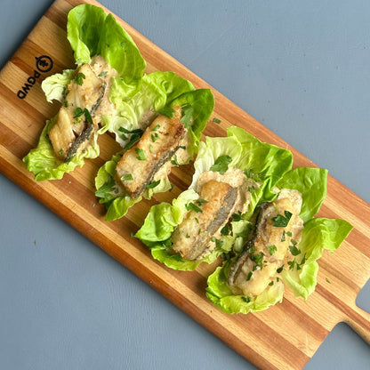 Fried black cod in lettuce cups