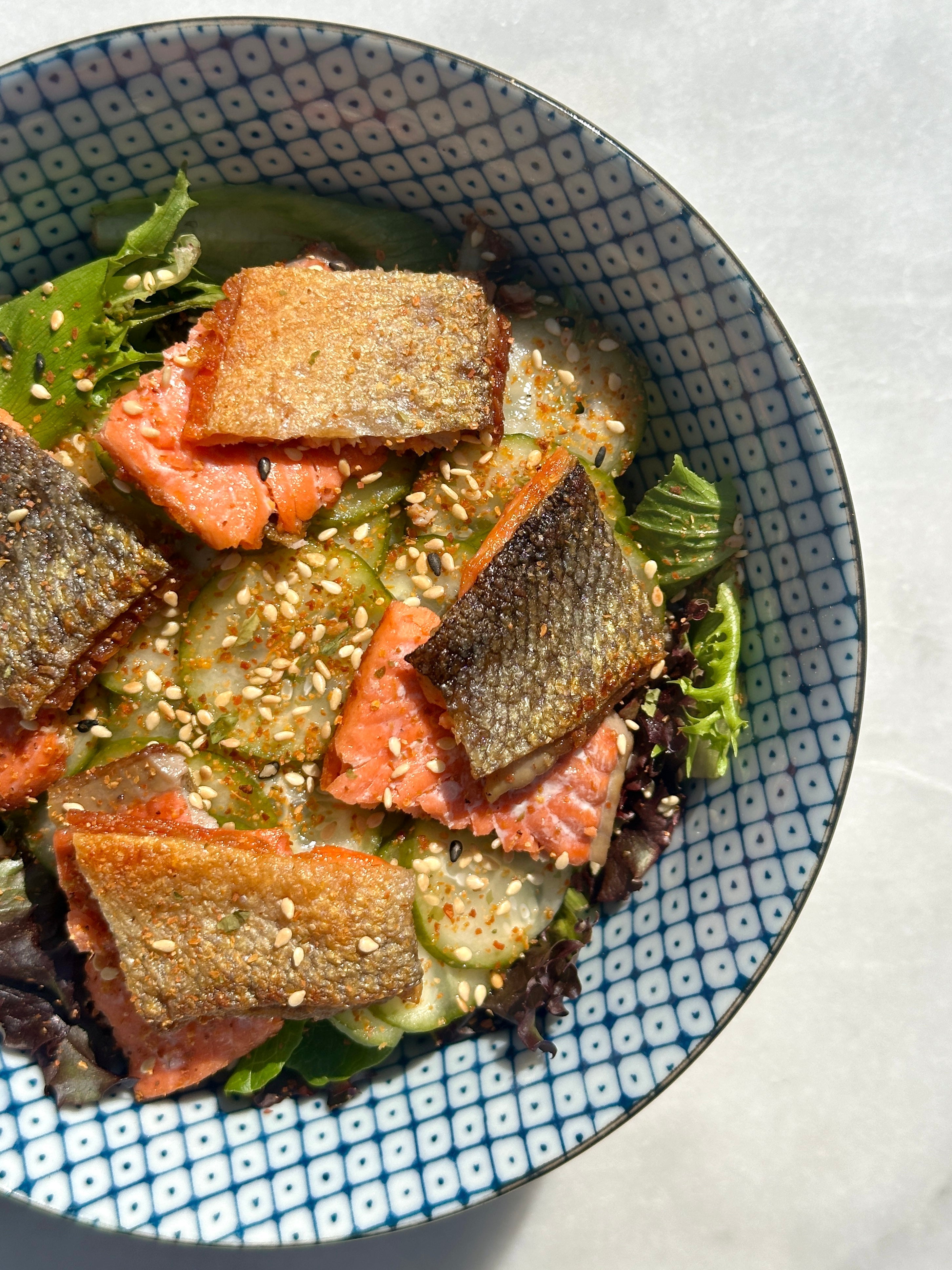 coho salmon on salad