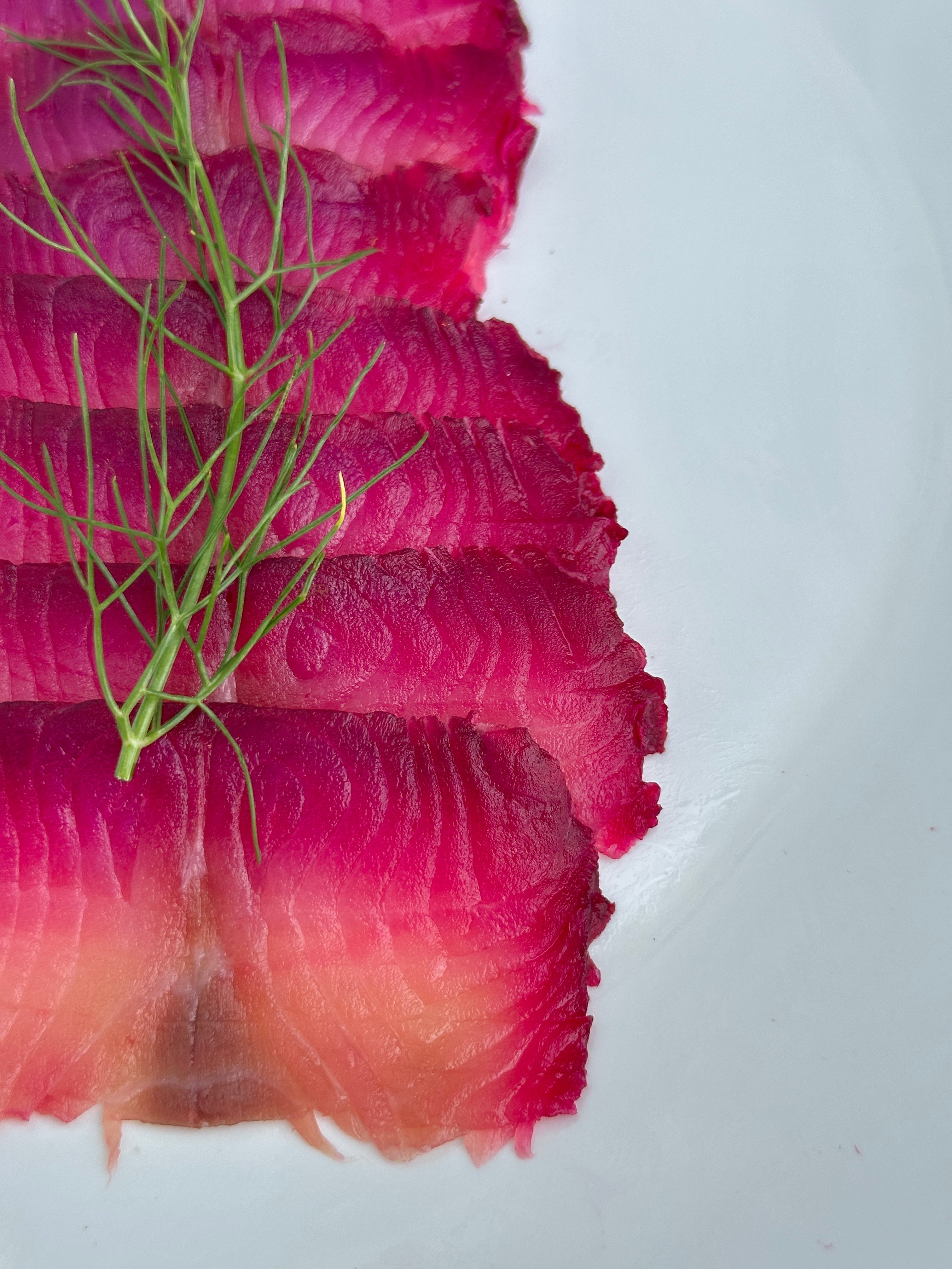 Nova lox with black cod with red beet color