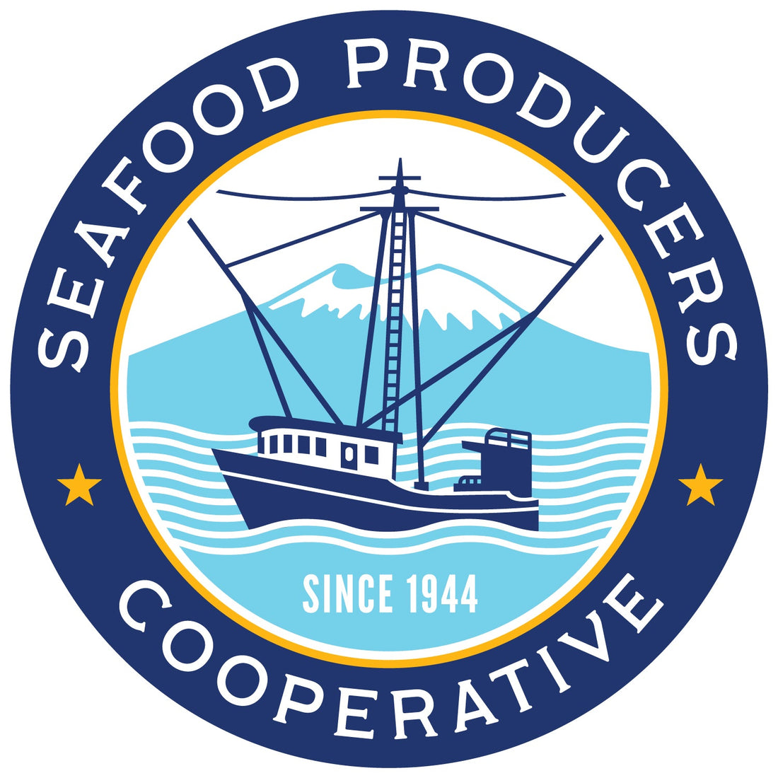 Seafood Producers Cooperative logo. Small boats, independent fishermen, co-op values.