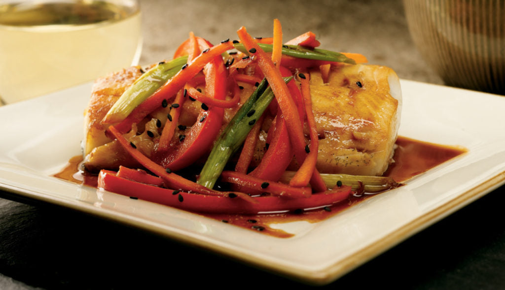 Teriyaki-braised Alaska Sablefish with Rainbow Veggies Recipe | Alaska Gold Seafood